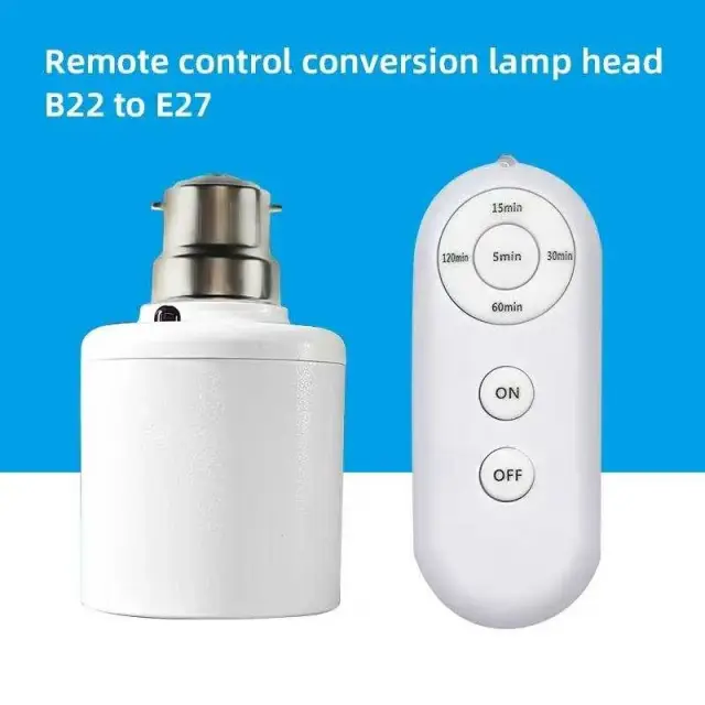 LED লাইট রিমোট বাল্ব হোল্ডার B22 থেকে E27, ওয়্যারলেস রিমোট এবং টাইমার সহ স্মার্ট ল্যাম্প হোল্ডার