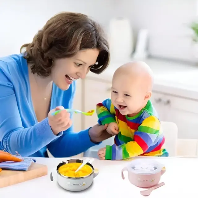 Stainless Steel Baby Feeding Bowl with Spoon Set