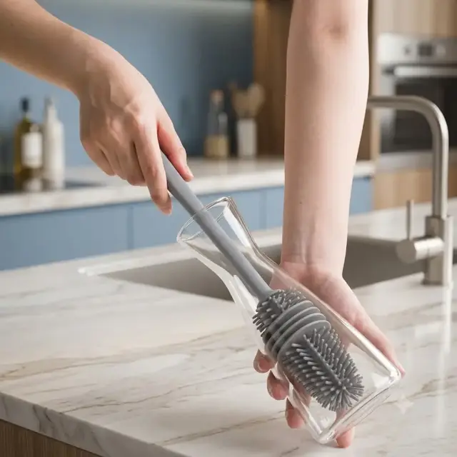 Silicone Bottle Cleaning Brush Bottle Cleaner for Washing Baby Bottles Handle Brush