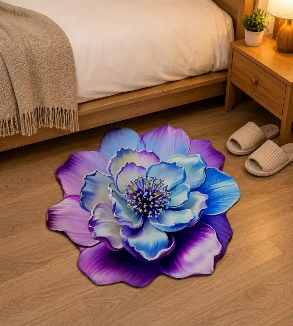 Luxury 3D Flower Floor Mat – Soft Non-Slip Bedroom Decorative Rug / লাক্সারি ৩ডি ফুল শেপ ফ্লোর ম্যাট