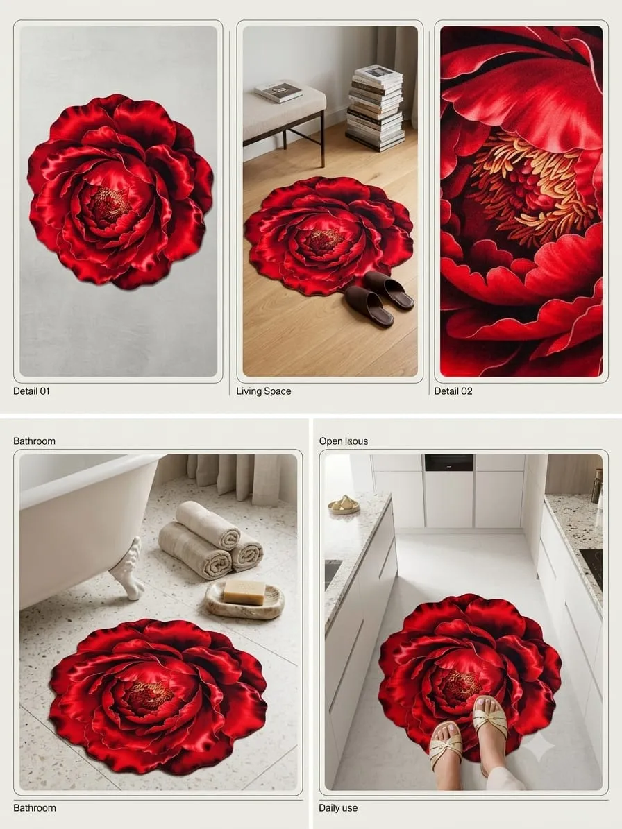 Luxury 3D Red Rose Floor Mat – Premium Anti-Slip Decorative Rug/ ৩ডি লাল গোলাপ ফ্লোর ম্যাট – প্রিমিয়াম অ্যান্টি-স্লিপ ডেকোরেটিভ ম্যাট 2