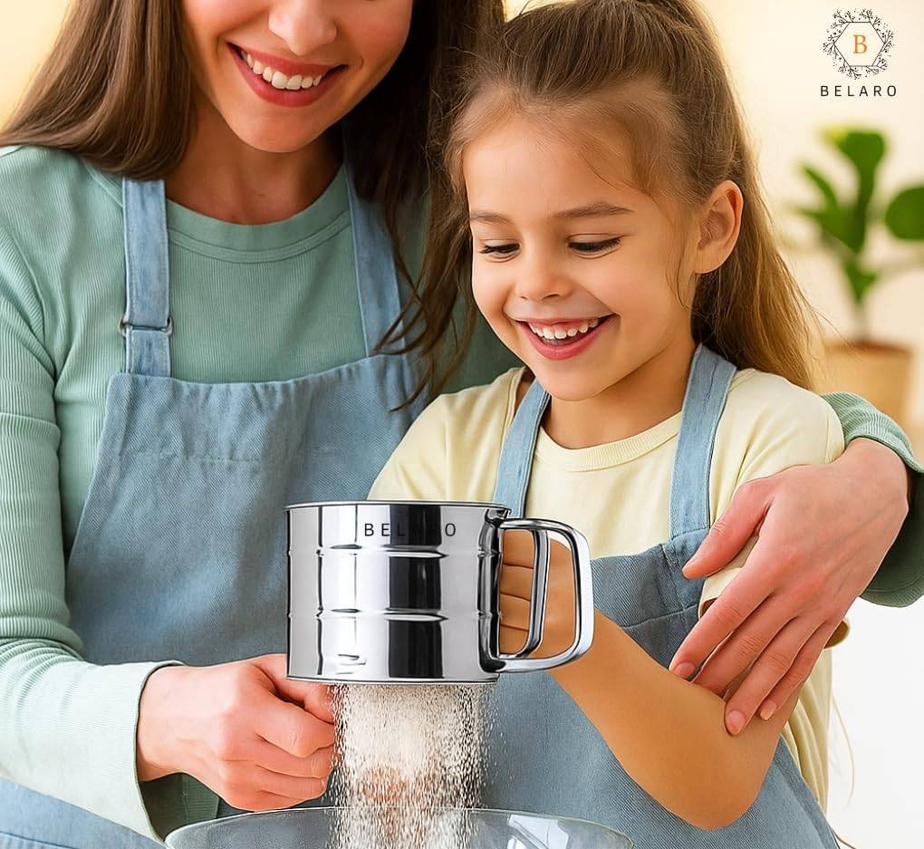 Flour Sifter, Stainless Steel Sifter for Baking, Double Layer Fine Mesh Baking Sifter, One Hand Press Crank Sifter for Powdered Sugar Shaker Duster, Flour Sieve Sifter for Baking Cakes Rondauno 6