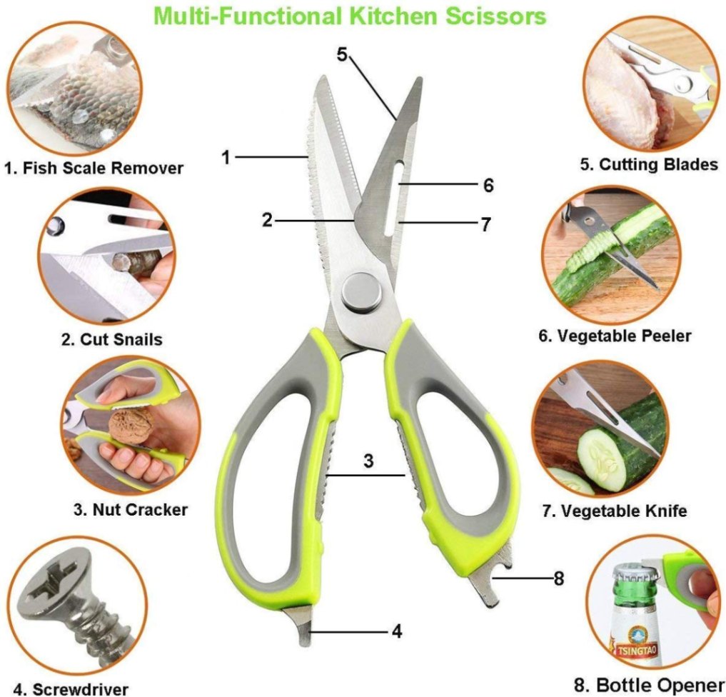 8 In 1 Kitchen Scissors, Multi-Functional kitchen Scissor- ৮ ইন ১ রান্নাঘরের কাঁচি, মাল্টি-ফাংশনাল রান্নাঘরের কাঁচি 6