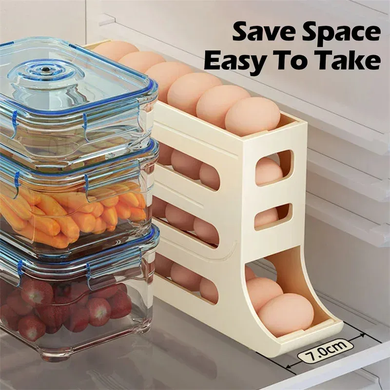 4 layer egg dispenser, Refrigerator Egg Storage 4 Layer Automatically Rolling Eggs Dispenser Space Save Egg Tray For Cabinet Restaurant Kitchen 3