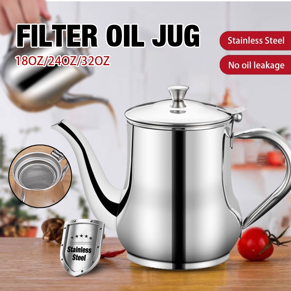 Stainless Steel Oil Strainer Pot Container Jug Storage with filter Cooking Oil Pot 5