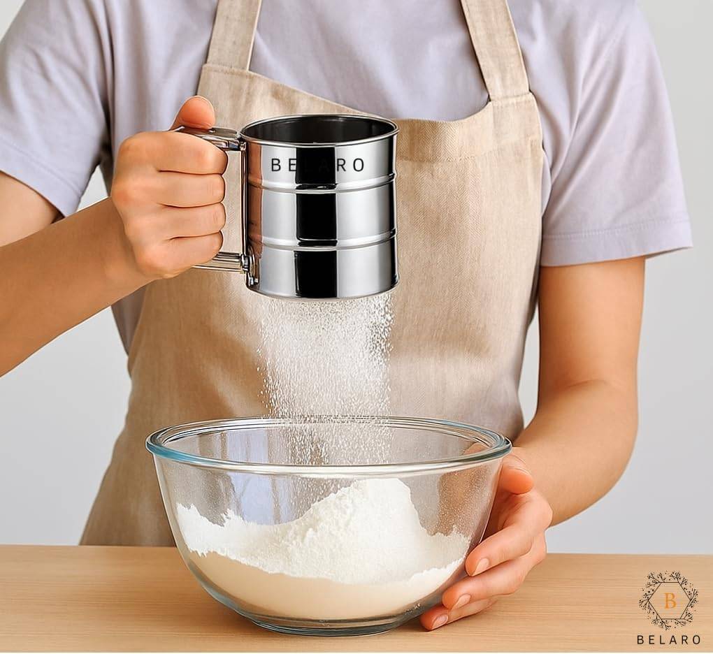 Flour Sifter, Stainless Steel Sifter for Baking, Double Layer Fine Mesh Baking Sifter, One Hand Press Crank Sifter for Powdered Sugar Shaker Duster, Flour Sieve Sifter for Baking Cakes Rondauno 9