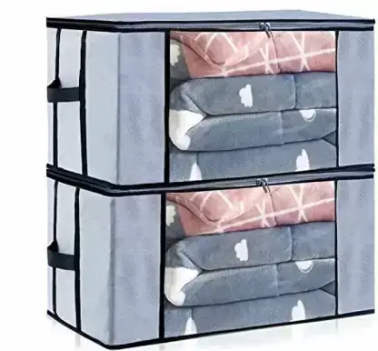 Blanket Storage Bag, Foldable Space-saving Non-woven Fabric Folding Stackable Blanket Storage Bag for Wardrobe 2