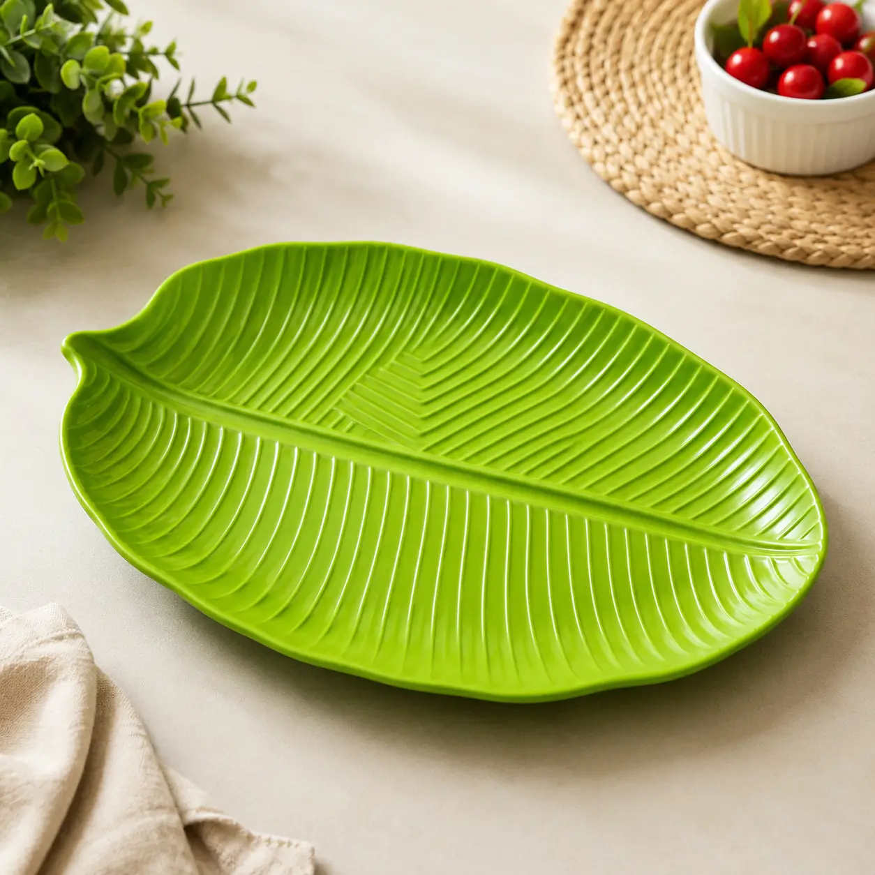 প্লাস্টিক কলা পাতা সার্ভিং প্লেট বড় সাইজ / Premium Plastic Banana Leaf Serving Plate Big Size 5