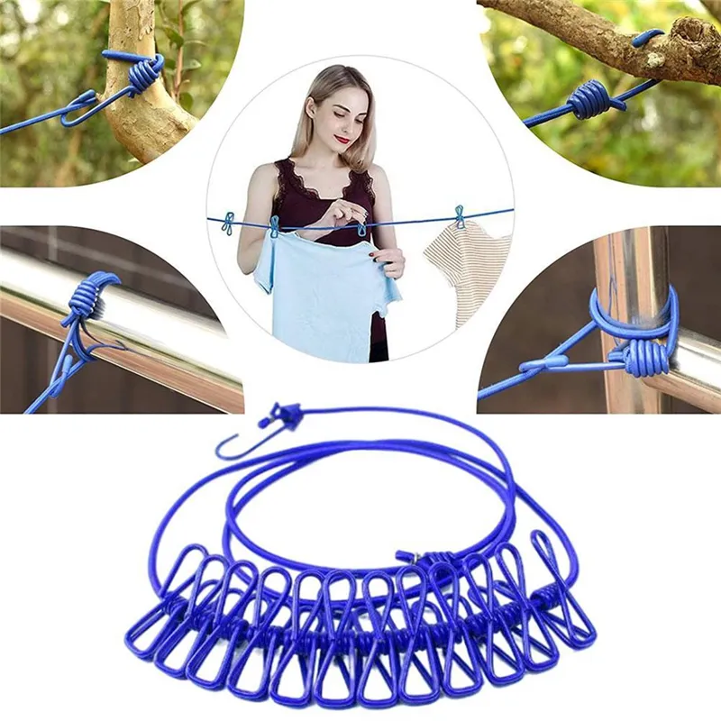 ১২ ক্লিপ স্ট্রেচেবল কাপড় শুকানোর দড়ি / 12 Clip Portable Laundry Rope 4