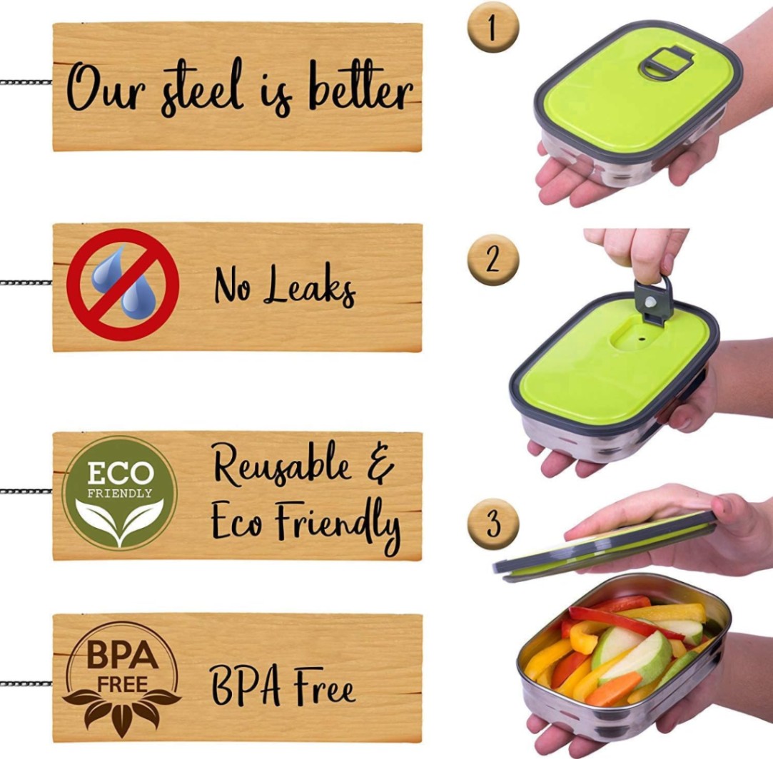 650 ml Rectangle Stainless Steel Food Container/Lunch Box 1 pcs 7