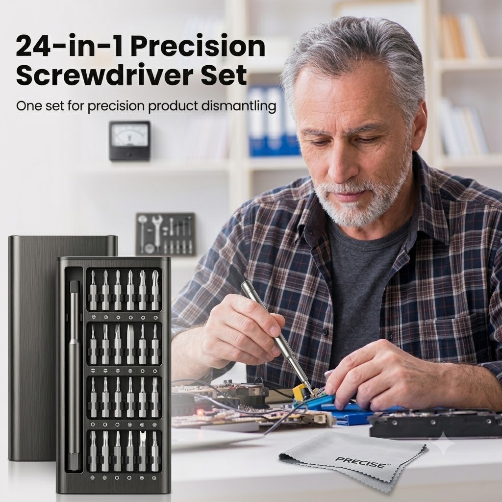 24 in 1 Precision Screwdriver Set with Magnetic Driver, Jiffix Pocket Manual Screwdriver Tool Kit with Sliding Closure, Mini Professional Repair Tools for Electronics/Watch/Camera/Laptop/Glasses 2
