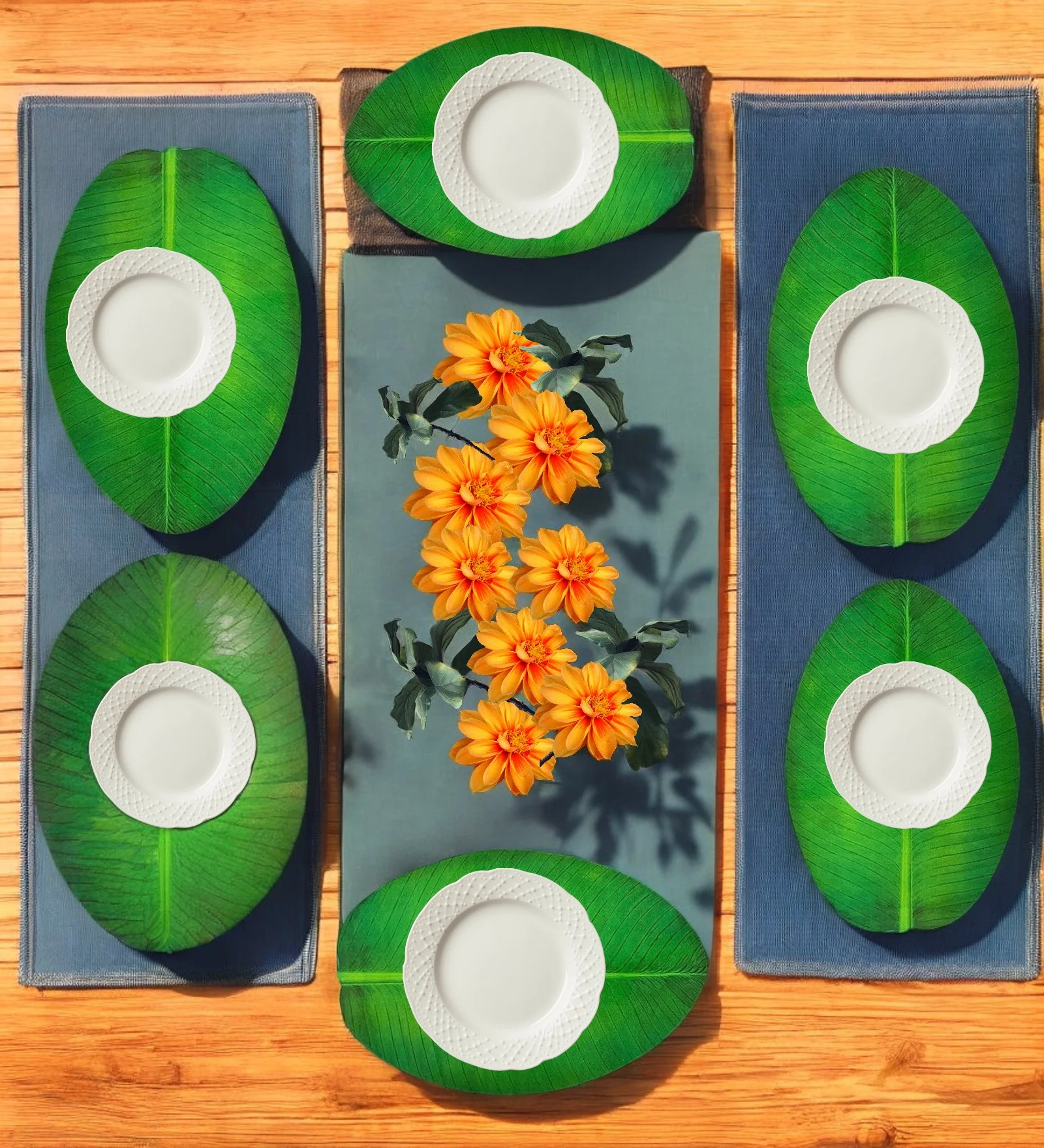৬ পিস কলা পাতা ডাইনিং টেবিল ম্যাট / 6 Pcs Banana Leaf Table Mat Set 3