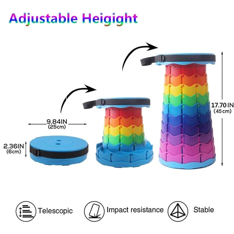 Folding extendable stool, Adjustable Telescopic Stool, Collapsible Stool,পোর্টেবল ফোল্ডিং লাইটওয়েট আউটডোর ফিশিং হাইকিং ইন্ডোর স্টুল কুশন সহ 4