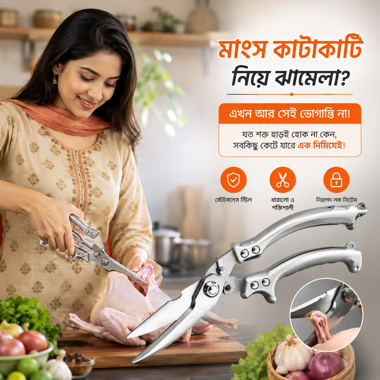মাংস কাটার কাঁচি | Heavy Duty Poultry & Meat Cutting Shears 11