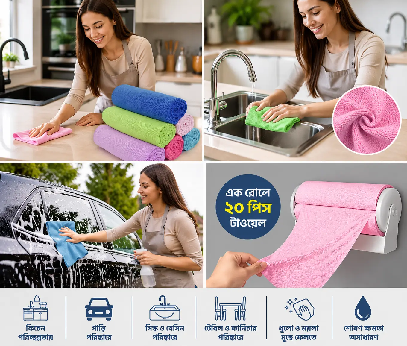 Customized Microfiber Pearl Towel for Car and Kitchen Cleaning Quickly and Easily Removes Dusts. গাড়ি এবং রান্নাঘর পরিষ্কারের জন্য কাস্টমাইজড মাইক্রোফাইবার পার্ল তোয়ালে দ্রুত এবং সহজেই ধুলো দূর করে 3