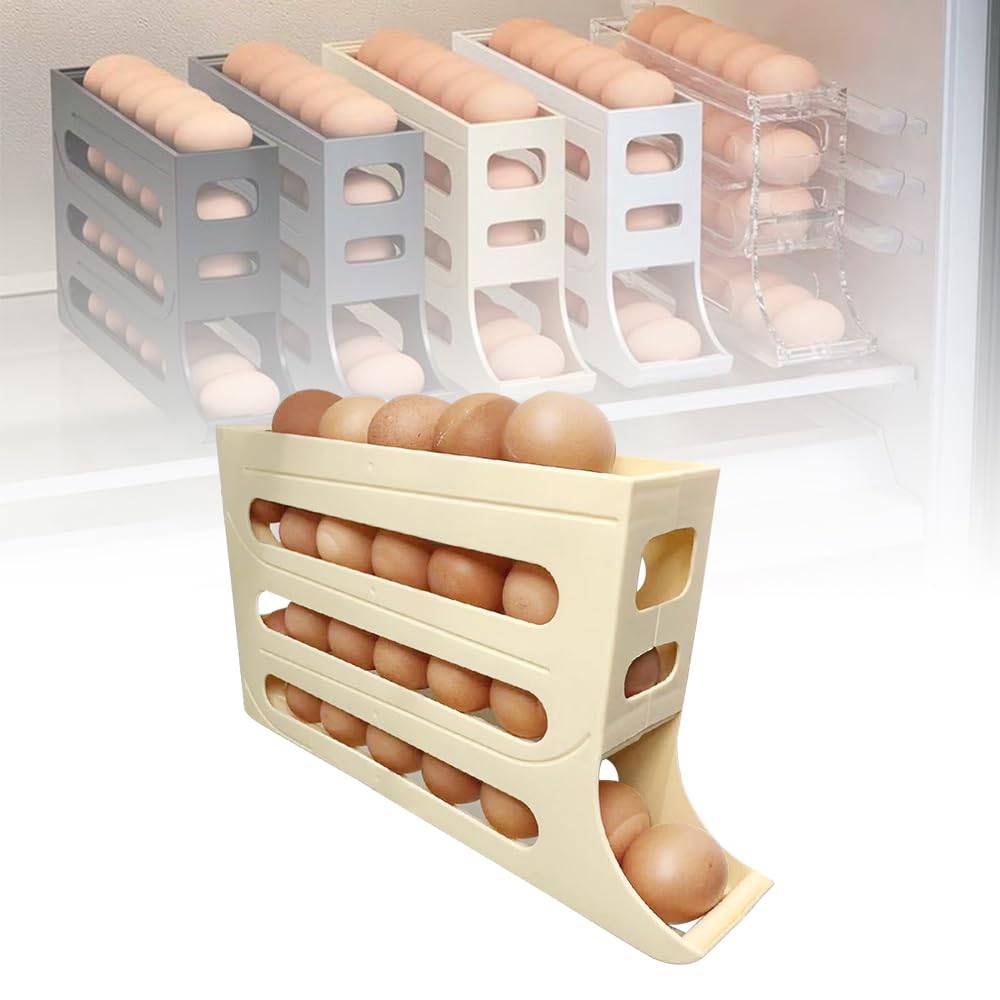 4 layer egg dispenser, Refrigerator Egg Storage 4 Layer Automatically Rolling Eggs Dispenser Space Save Egg Tray For Cabinet Restaurant Kitchen 6