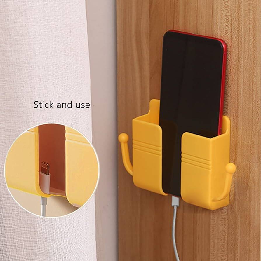 Wall Mount Phone Holder single, Wall Mount Phone Plug Holder Storage Box Charging Cell Phone Stand Brackets For Bedroom Bathroom Study 3