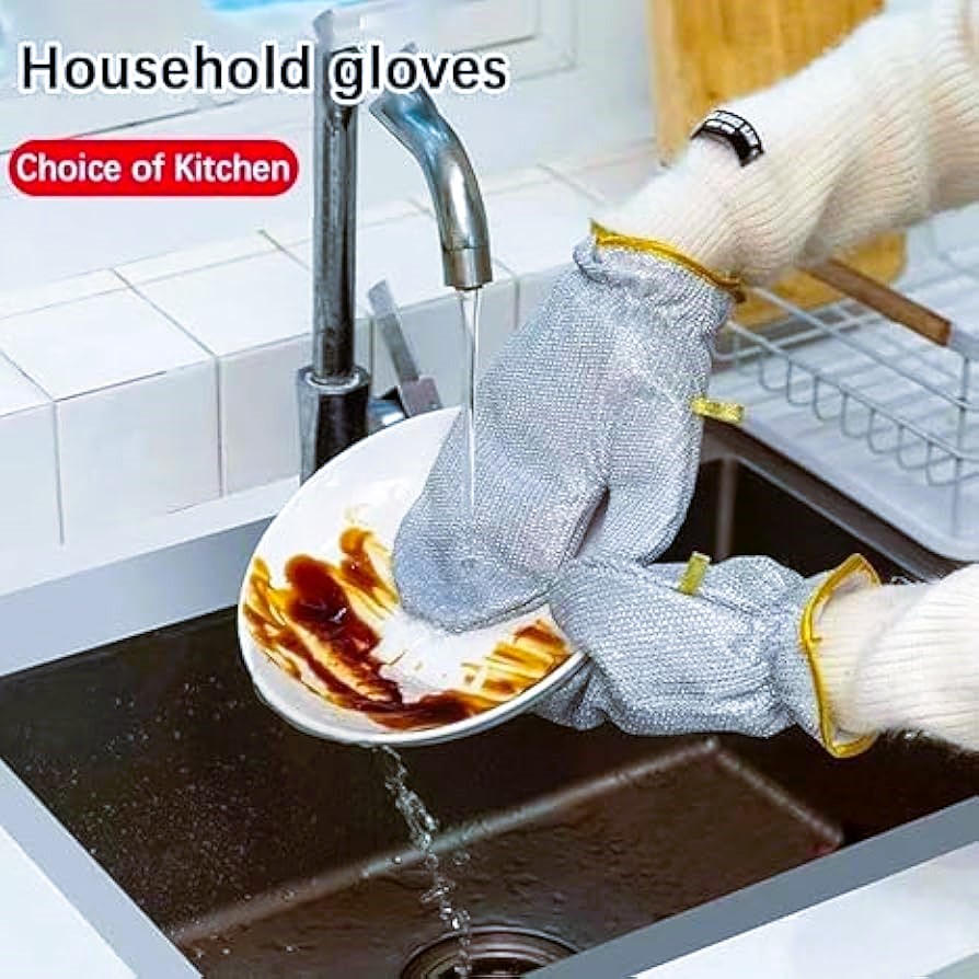 2 Pcs Steel Wire Dish Cleaning Gloves for Kitchen, Waterproof Kitchen Cleaning Dish washing Gloves-রান্নাঘরের জন্য 2 পিসি স্টিলের তারের ডিশ পরিষ্কারের গ্লাভস, জলরোধী রান্নাঘর পরিষ্কারের ডিশ ধোয়ার গ্লাভস 5