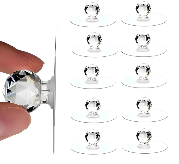 10Pcs ডায়মন্ড শেপ সেলফ-অ্যাডহেসিভ এক্রাইলিক ক্রিস্টাল হুক / Self Adhesive Wall Hooks Diamond Shape Acrylic Crystal Hooks 7