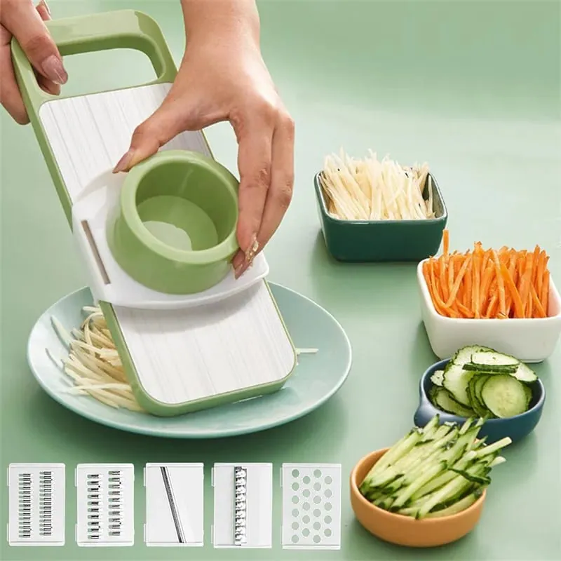 5 in 1 Vegetable Cutter And Slicer,৫ ইন ১ সবজি কাটার এবং স্লাইসার, ৫ ইন ১ রান্নাঘরের সবজি কাটার সরঞ্জাম: সবজি কাটার, গ্রেটার, স্লাইসার, শ্রেডার, মাল্টি স্লাইসার, পিলার, গাজর ও ফলের জন্য। 1
